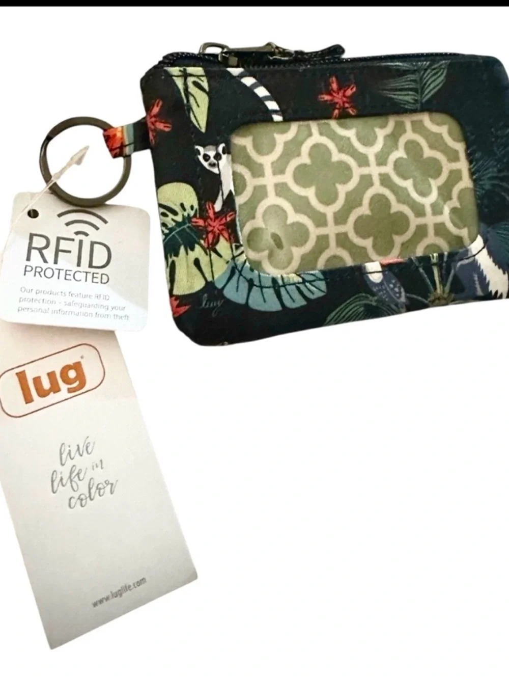 Lug Metro Wildlife Black Quilted Wallet with‎ Keychain NWT $33 MSRP